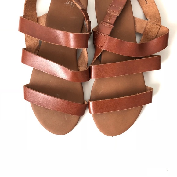 Strappy Tan Cognac Leather Sandals with Back Strap - Picture 3 of 5